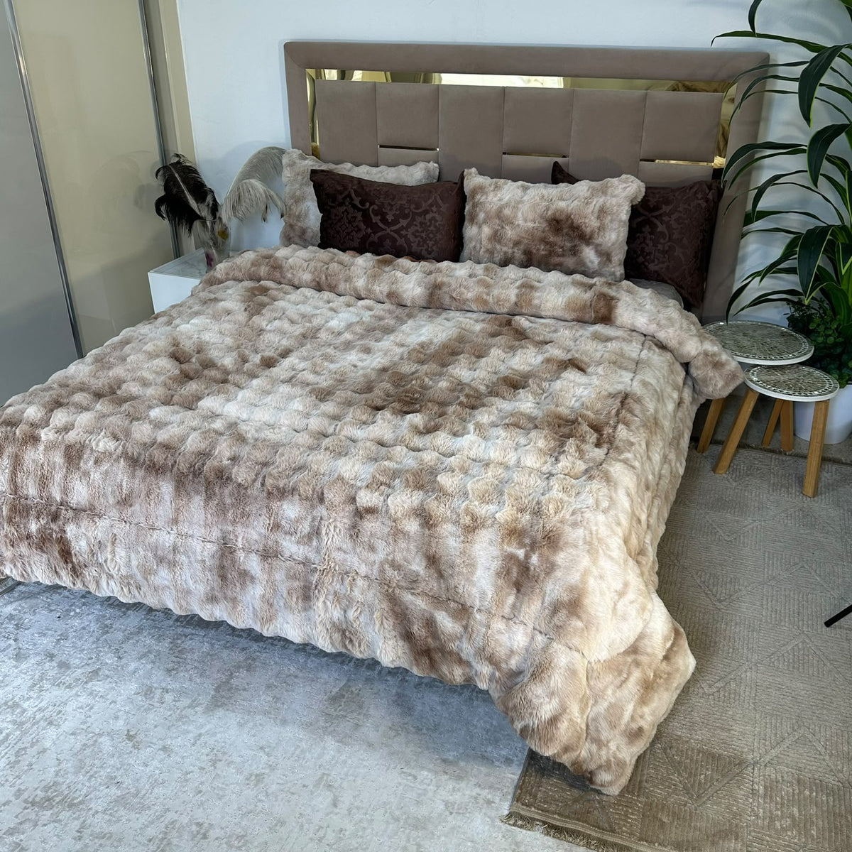 LUX -Ensemble Couette Double face en Fourrure Lapin  - tigré marron