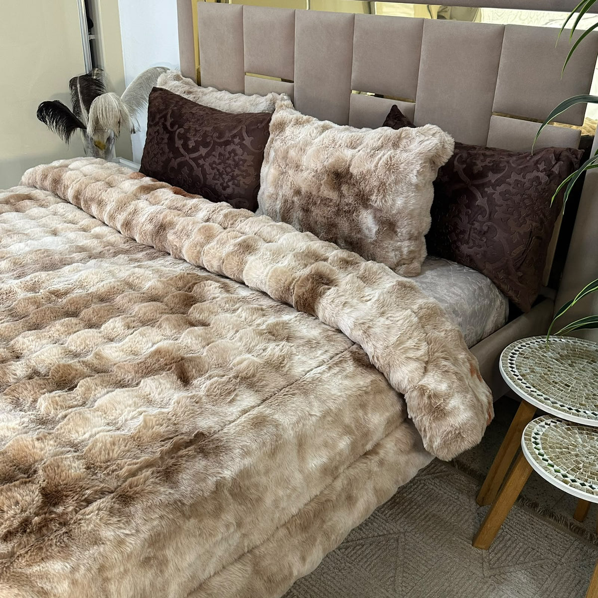 LUX -Ensemble Couette Double face en Fourrure Lapin  - tigré marron