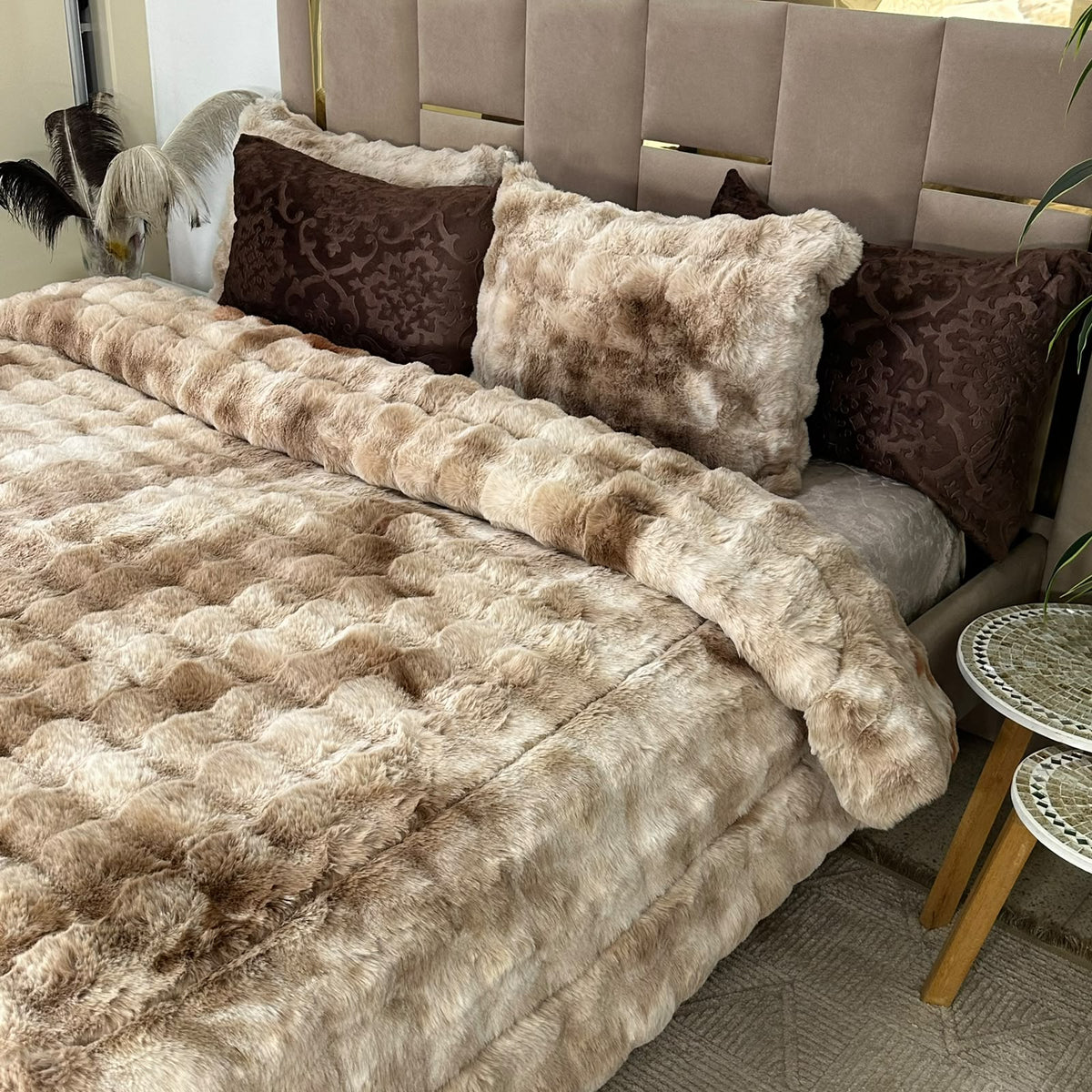 Ensemble Couette Double face en Fourrure Lapin  King Size