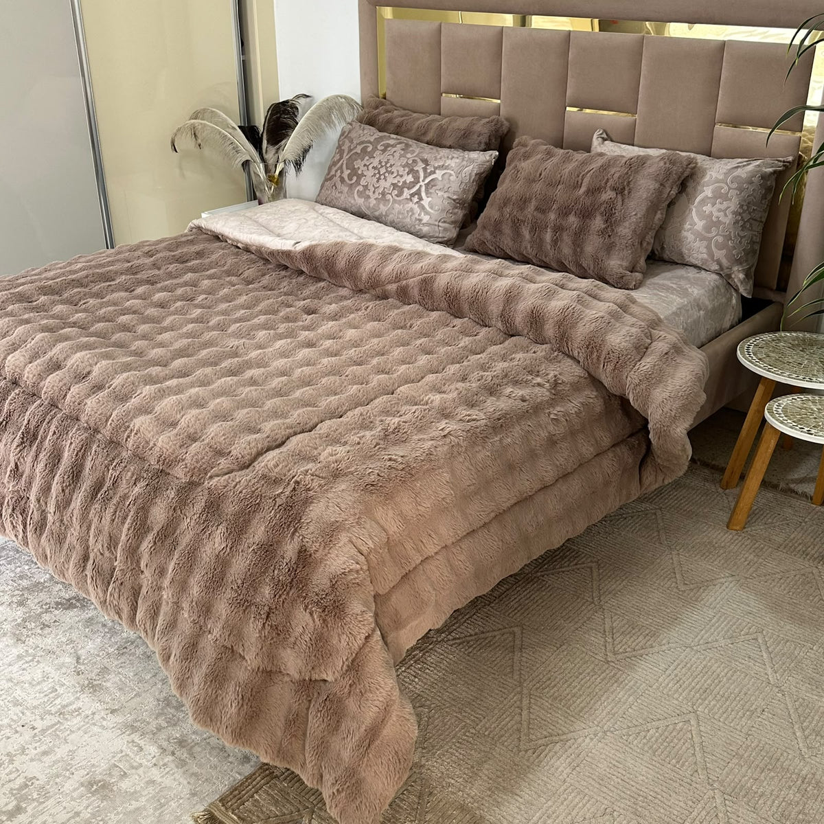 LUX -Ensemble Couette Double face en Fourrure Lapin   MOCA