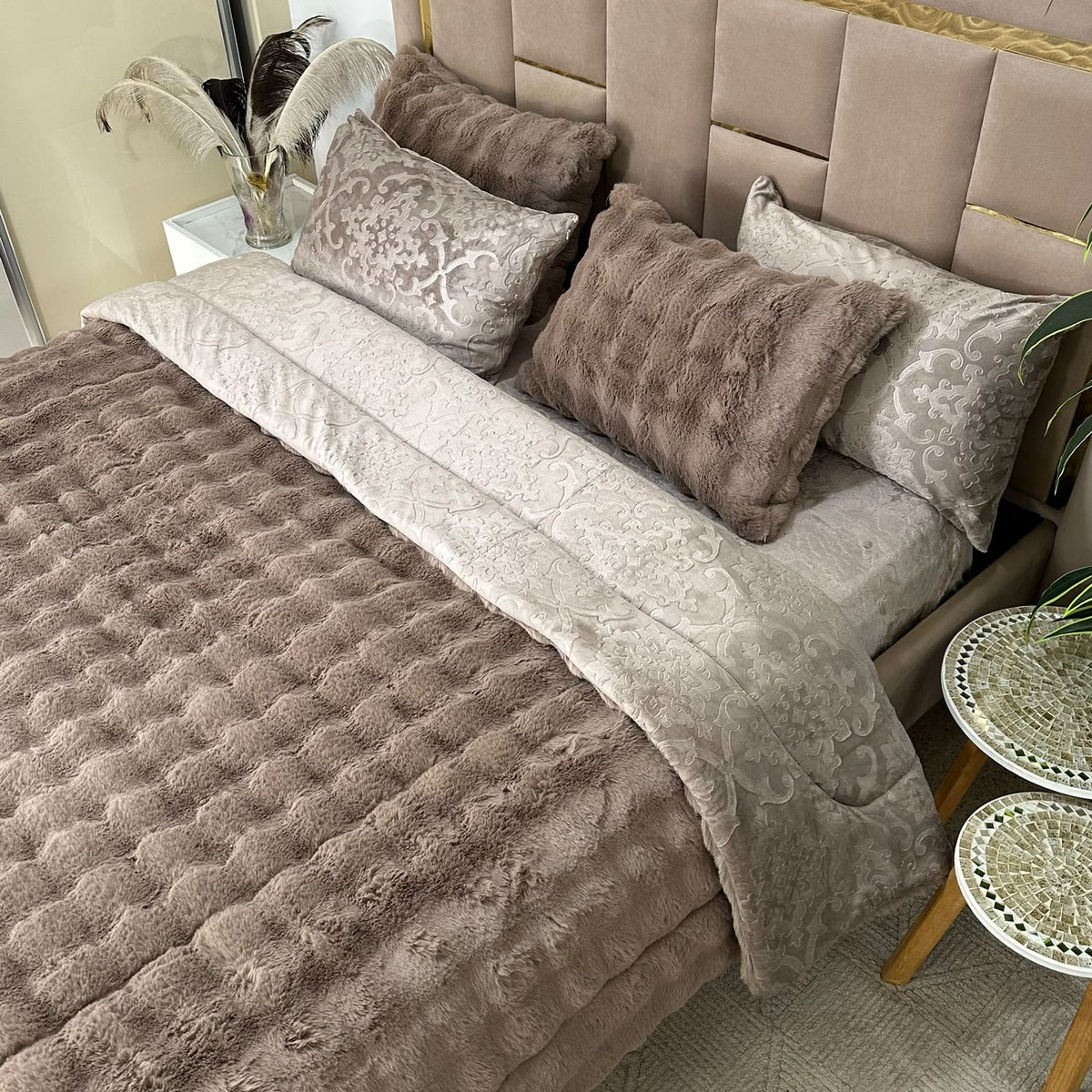 Ensemble Couette Double face en Fourrure Lapin  King Size