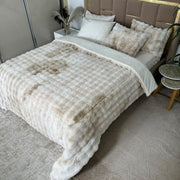 LUX -Ensemble Couette Double face en Fourrure Lapin - tigré blanc