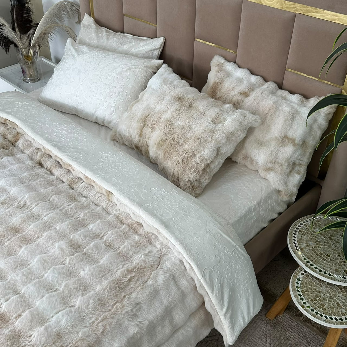 Ensemble Couette Double face en Fourrure Lapin  King Size