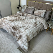 LUX -Ensemble Couette Double face en Fourrure Lapin - tigré greige