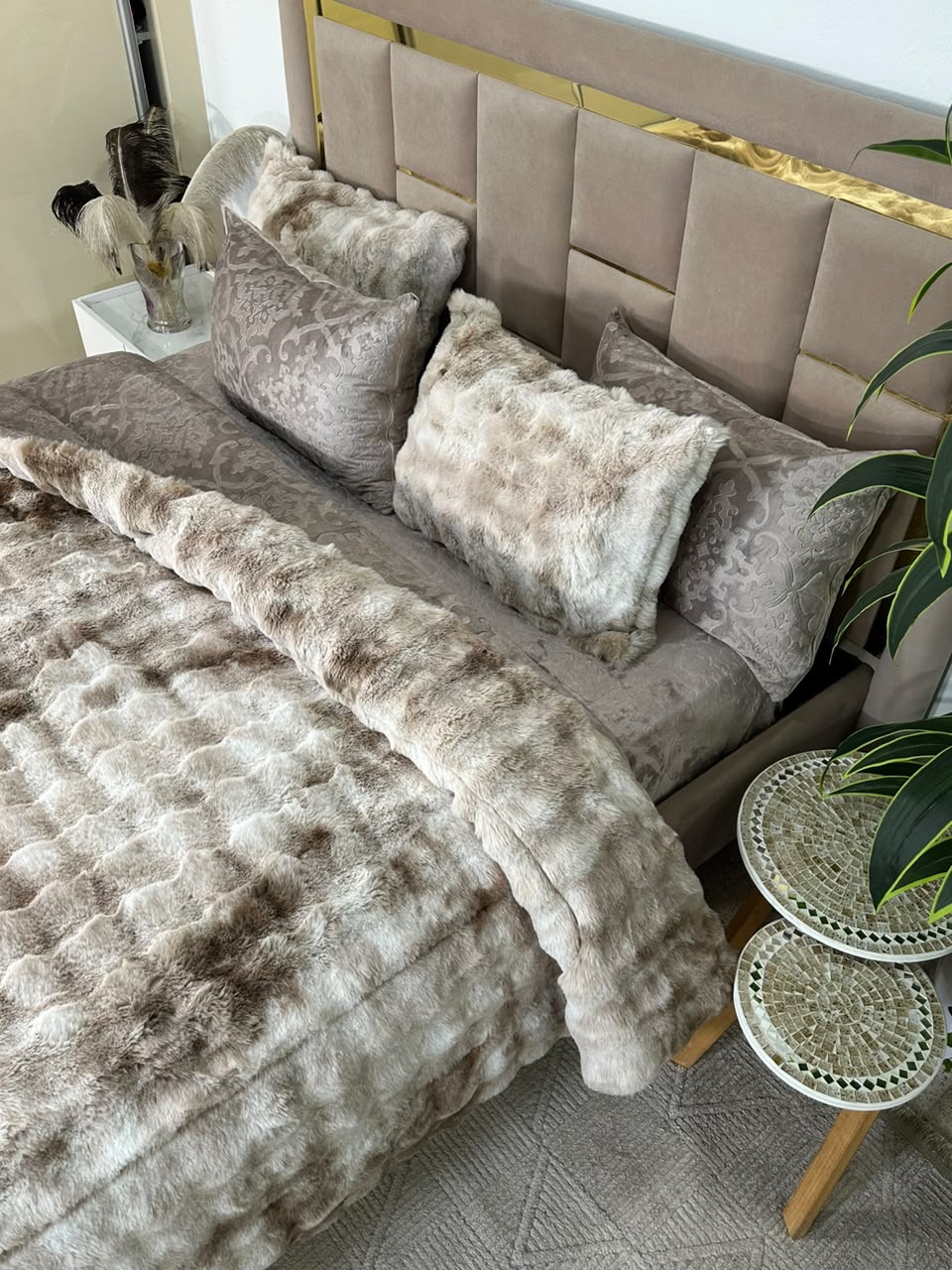 Ensemble Couette Double face en Fourrure Lapin  King Size
