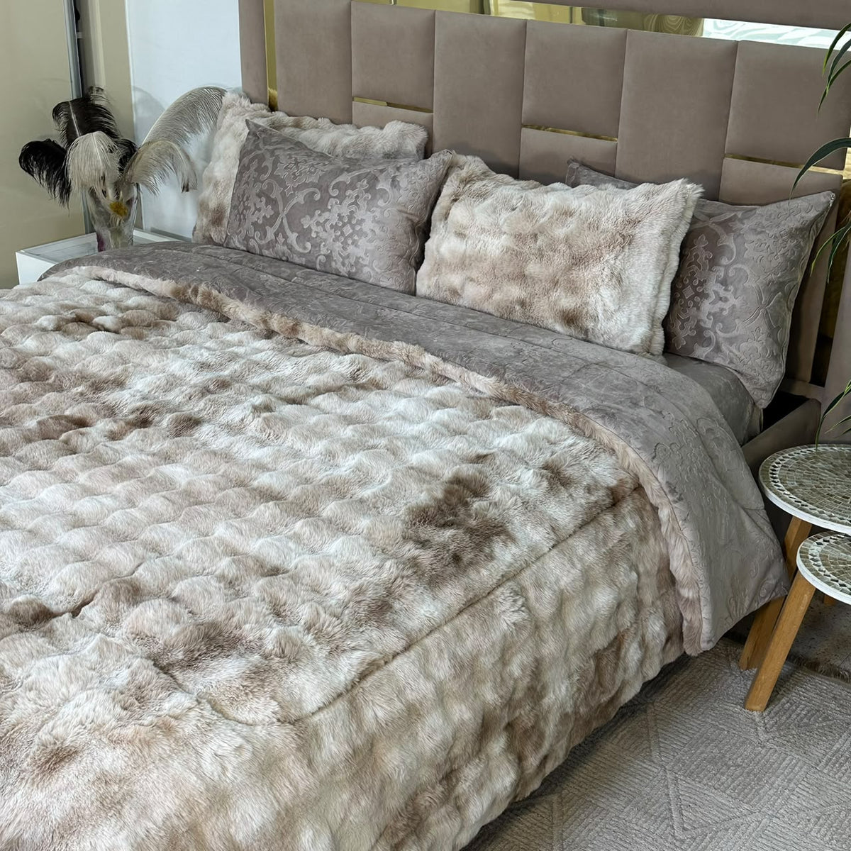 Ensemble Couette Double face en Fourrure Lapin  King Size