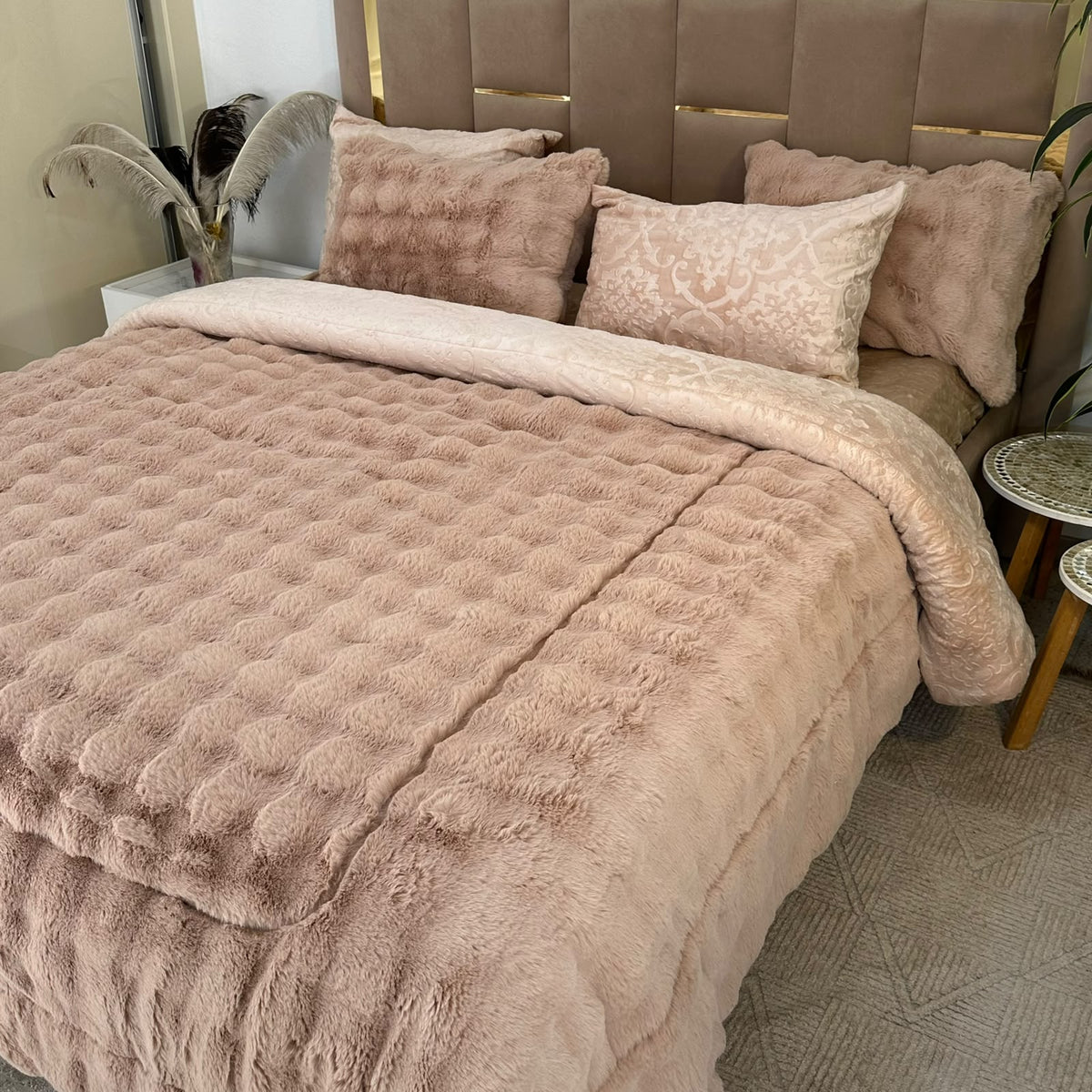 Ensemble Couette Double face en Fourrure Lapin  King Size
