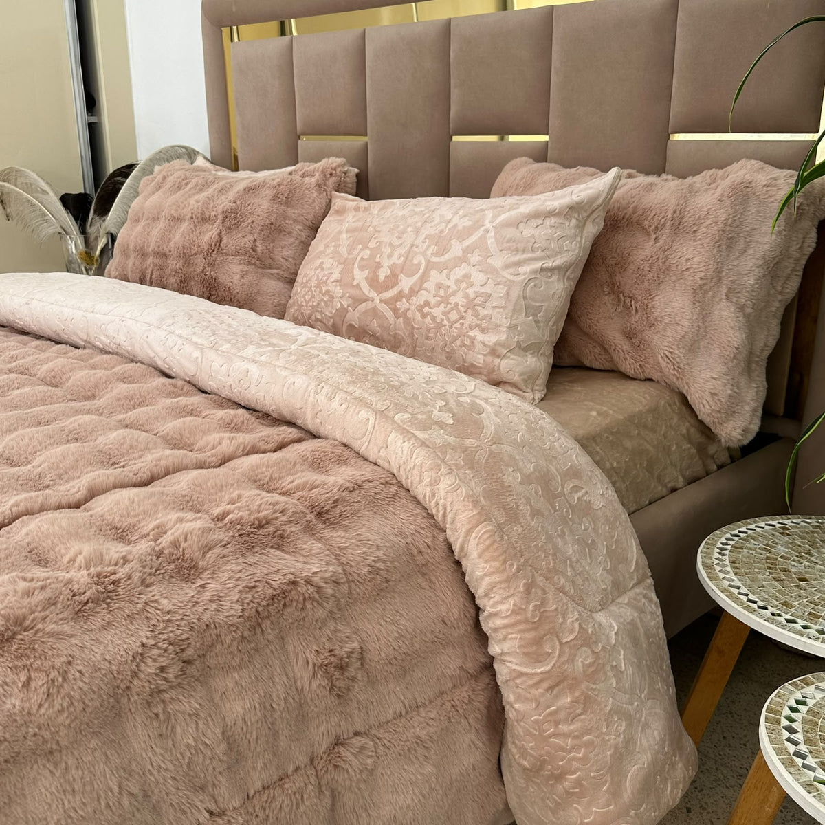 Ensemble Couette Double face en Fourrure Lapin  King Size