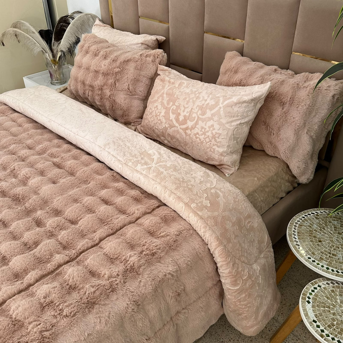 Ensemble Couette Double face en Fourrure Lapin  King Size
