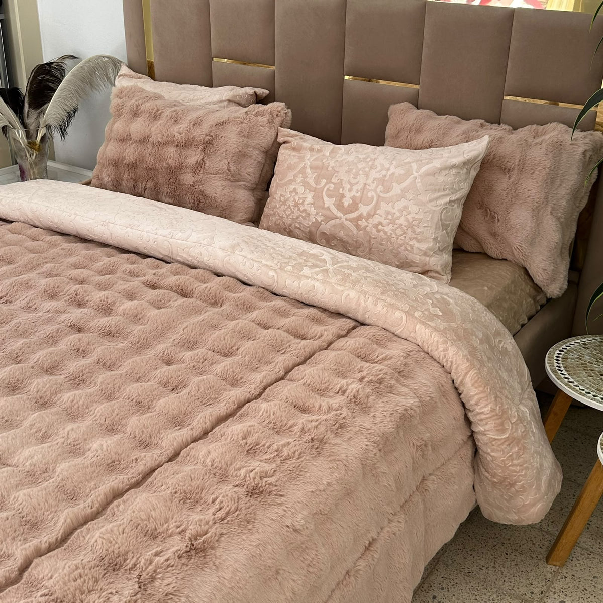 Ensemble Couette Double face en Fourrure Lapin  King Size