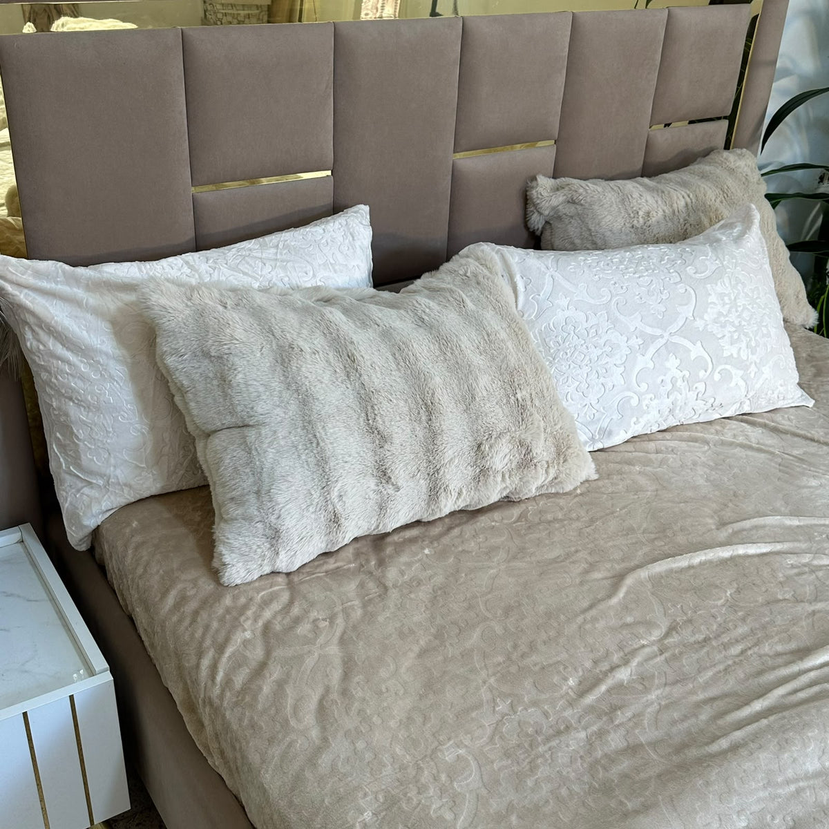 LUX -Ensemble Couette Double face en Fourrure Lapin - BEIGE