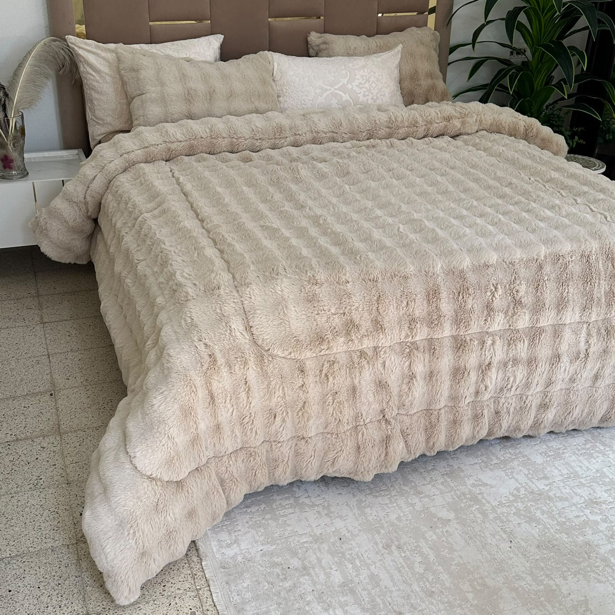 LUX -Ensemble Couette Double face en Fourrure Lapin - BEIGE