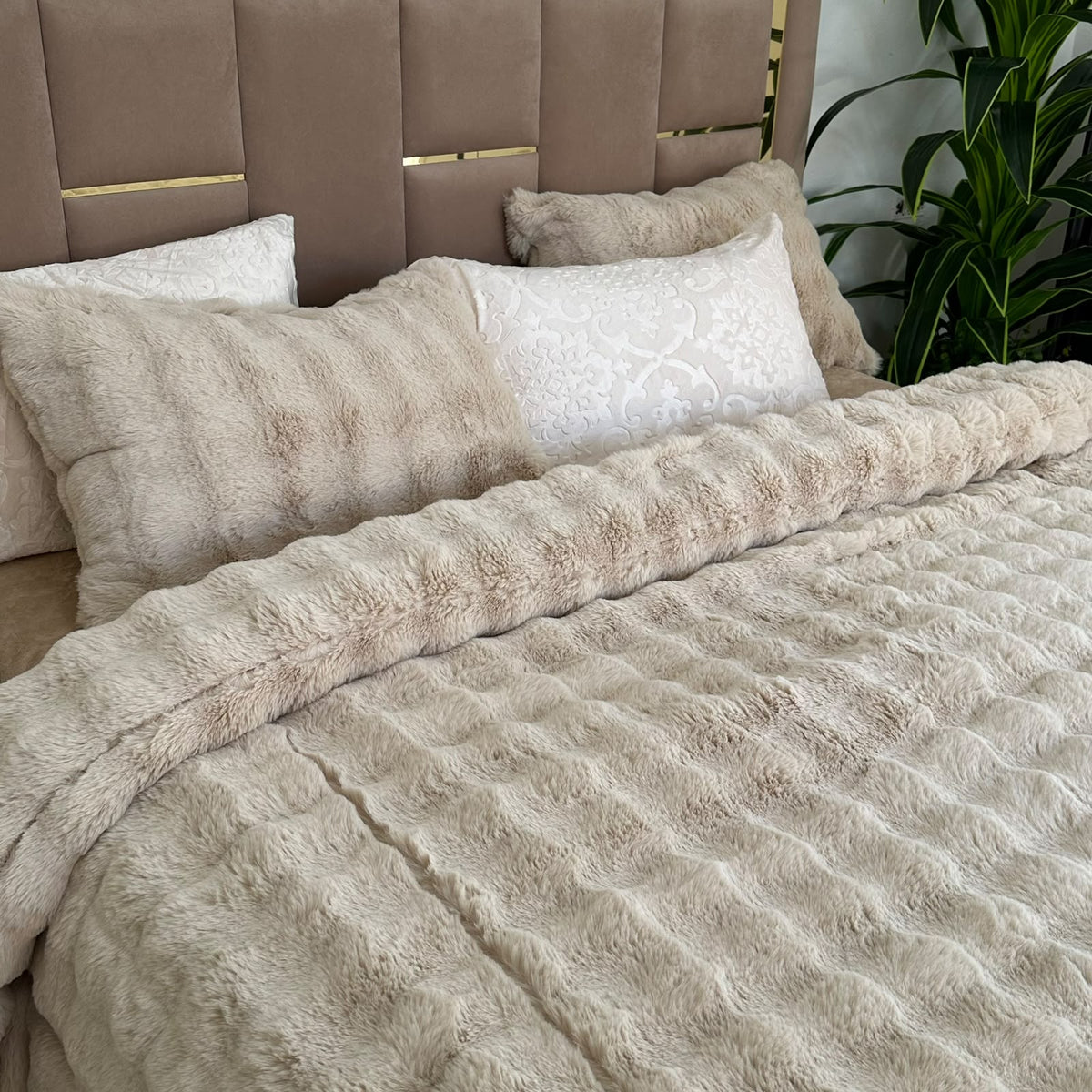 LUX -Ensemble Couette Double face en Fourrure Lapin - BEIGE