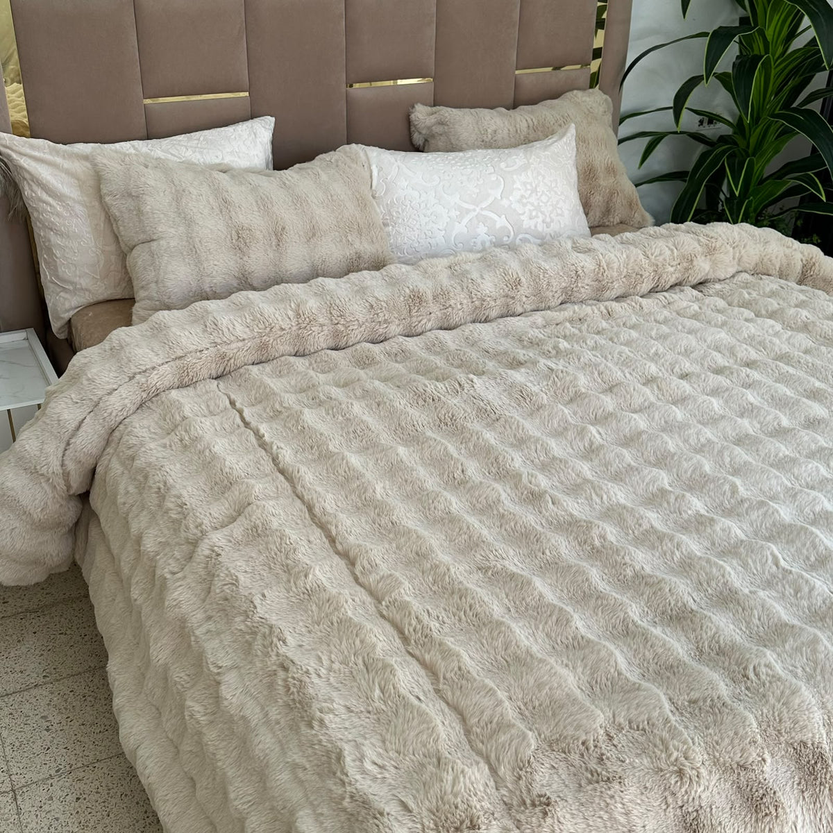 LUX -Ensemble Couette Double face en Fourrure Lapin - BEIGE