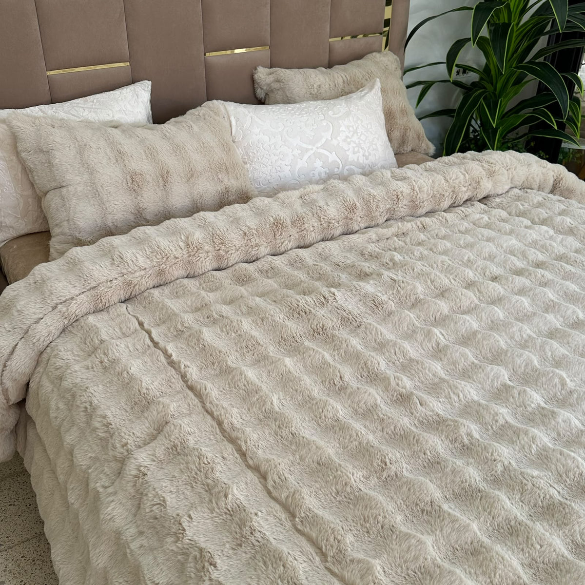 LUX -Ensemble Couette Double face en Fourrure Lapin - BEIGE