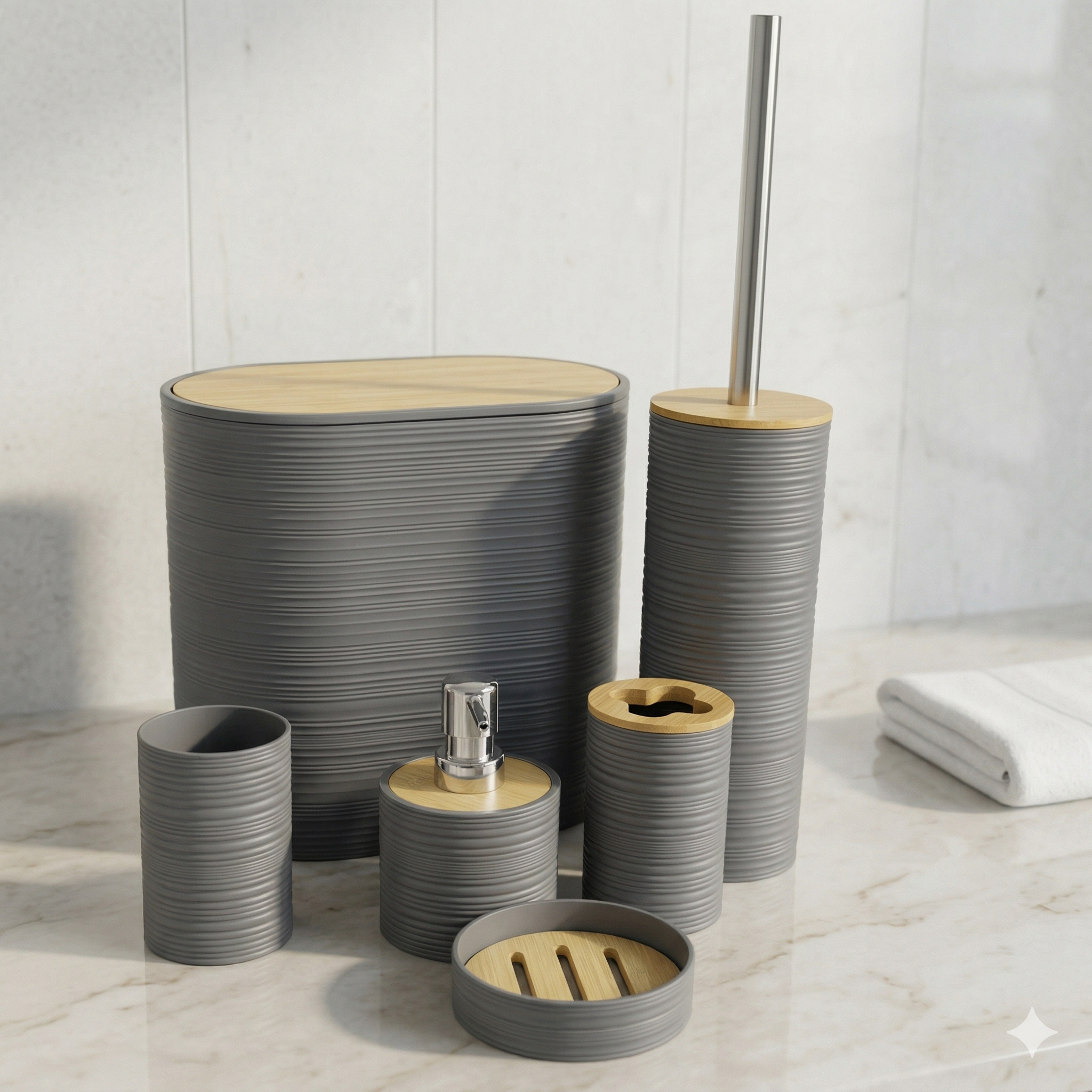 Set d'Accessoires de Salle de Bain 6 en 1 incassable - Gris Foncée