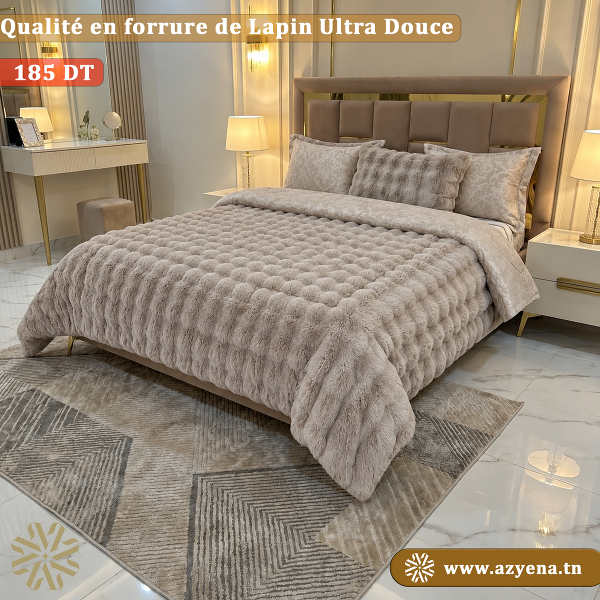 Ensemble Couette Double face en Fourrure Lapin  King Size