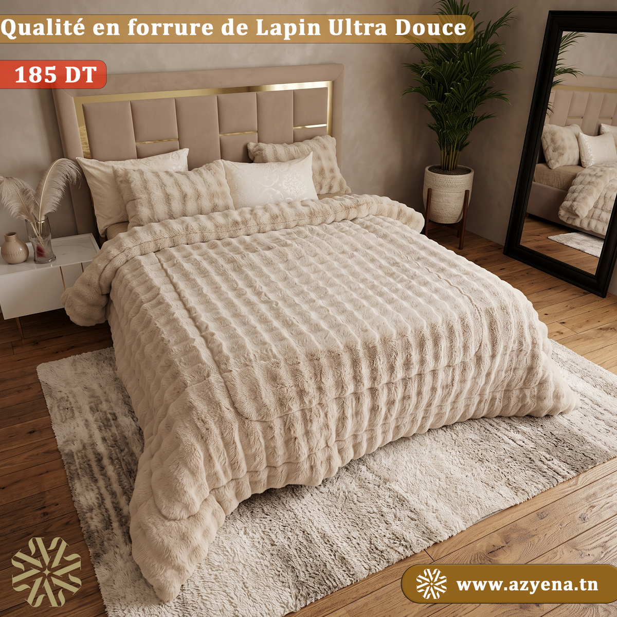 Ensemble Couette Double face en Fourrure Lapin  King Size