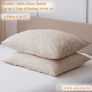 Lot de 6 Taies d'Oreiller en Satin de Coton 50*70 cm - Beige Claire