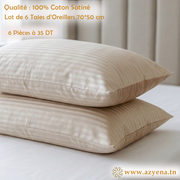 Lot de 6 Taies d'Oreiller en Satin de Coton 50*70 cm