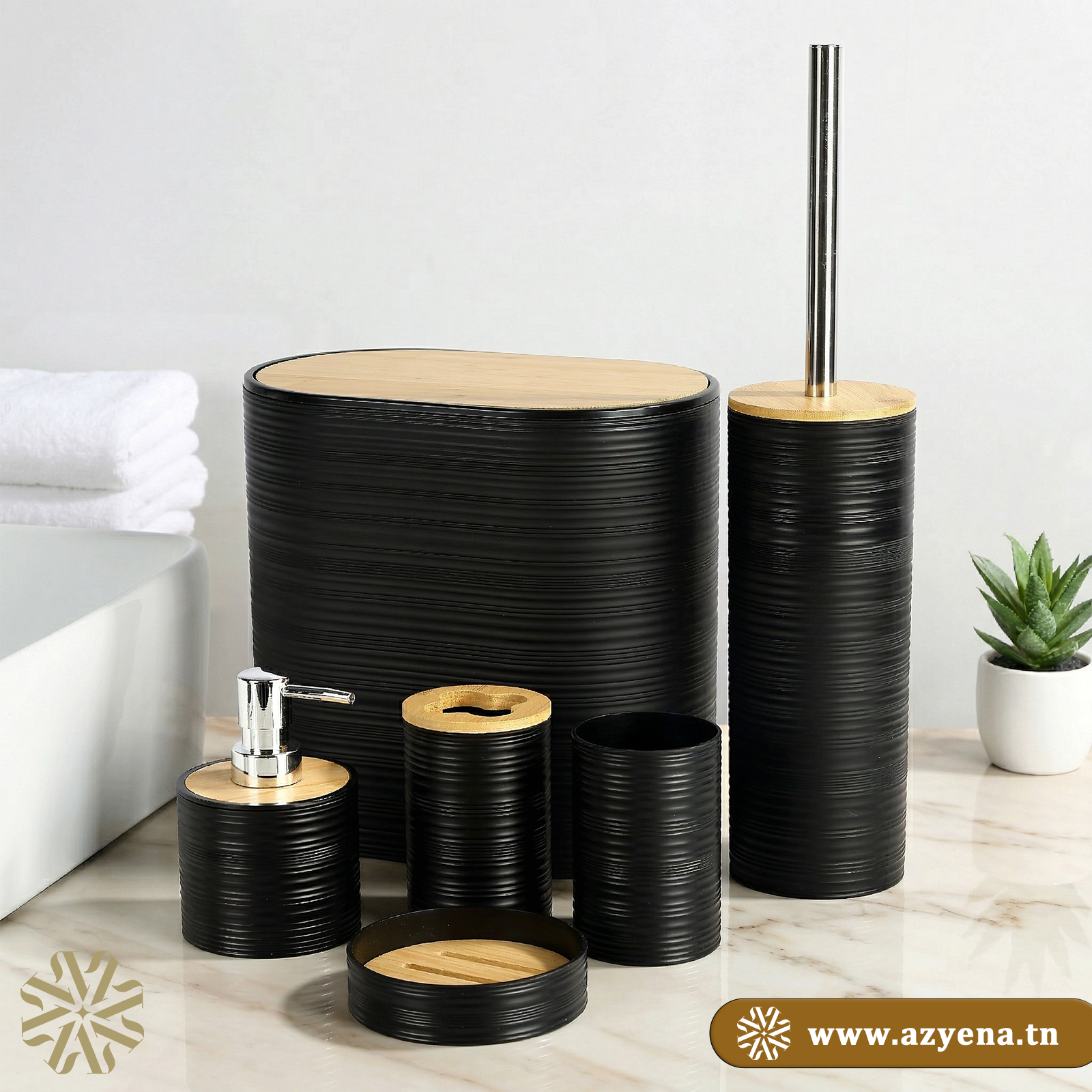 Set d'Accessoires de Salle de Bain 6 en 1 incassable - Noir