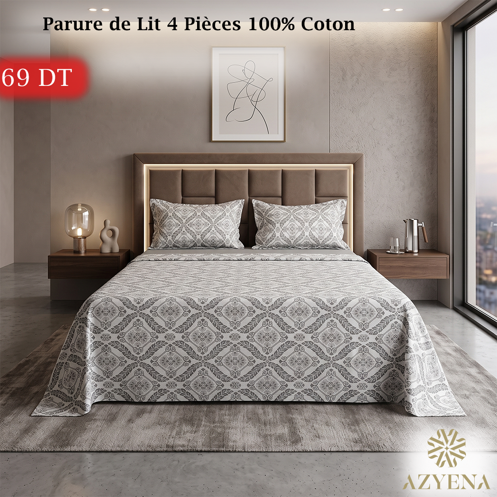 Parure de Lit 4 pièces en coton de qualité supérieure