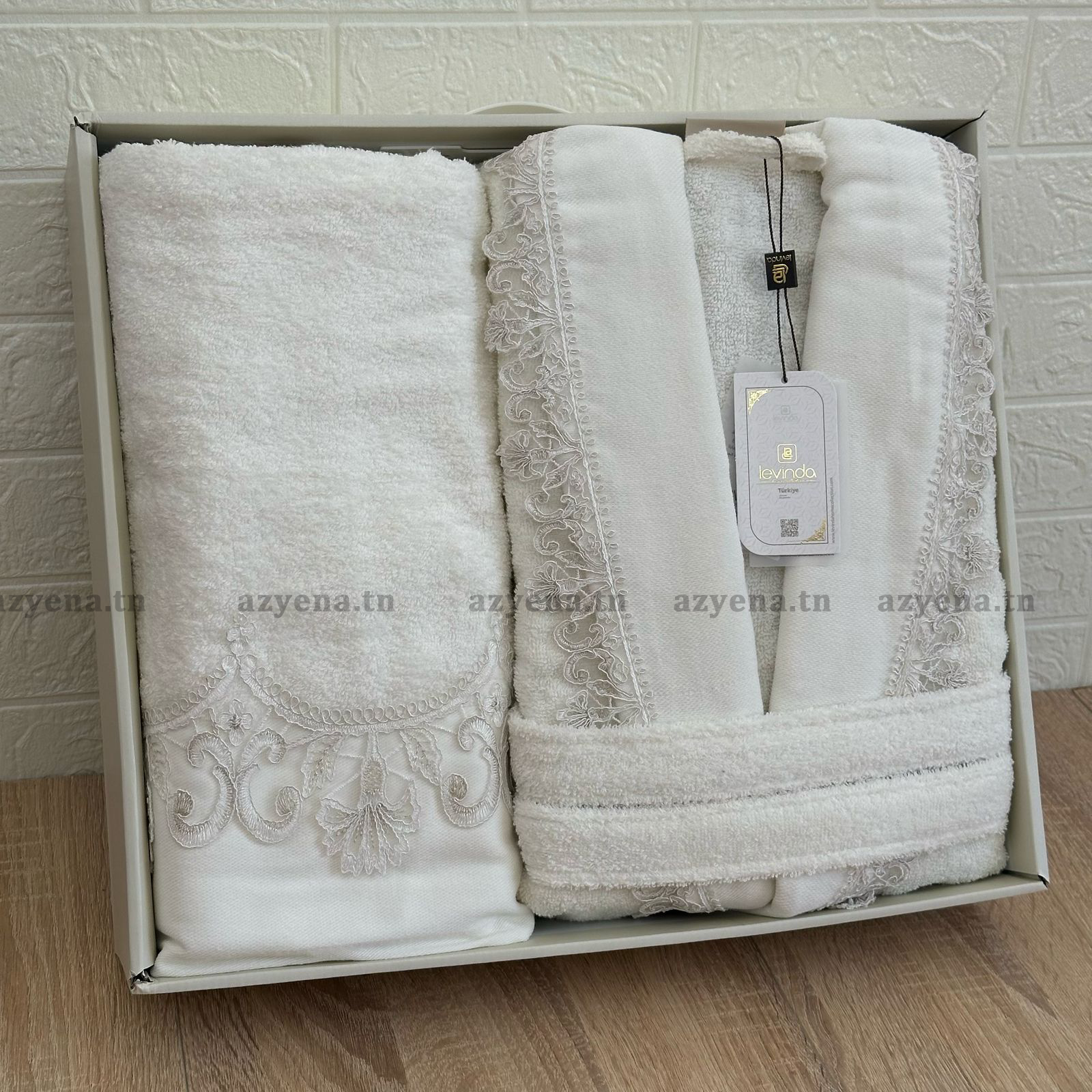 Ensemble Peignoir Femme Levinda Havlu - Set 3 Pièces Coton Luxe Brodé