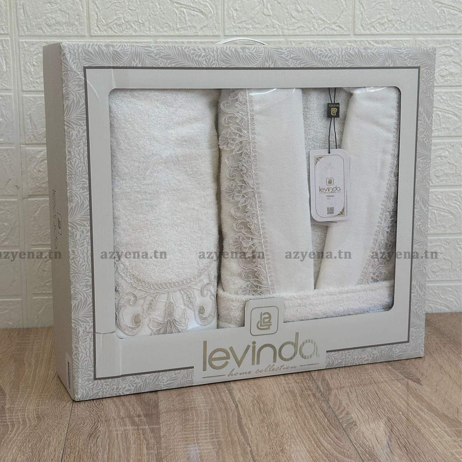 Ensemble Peignoir Femme Levinda Havlu - Set 3 Pièces Coton Luxe Brodé