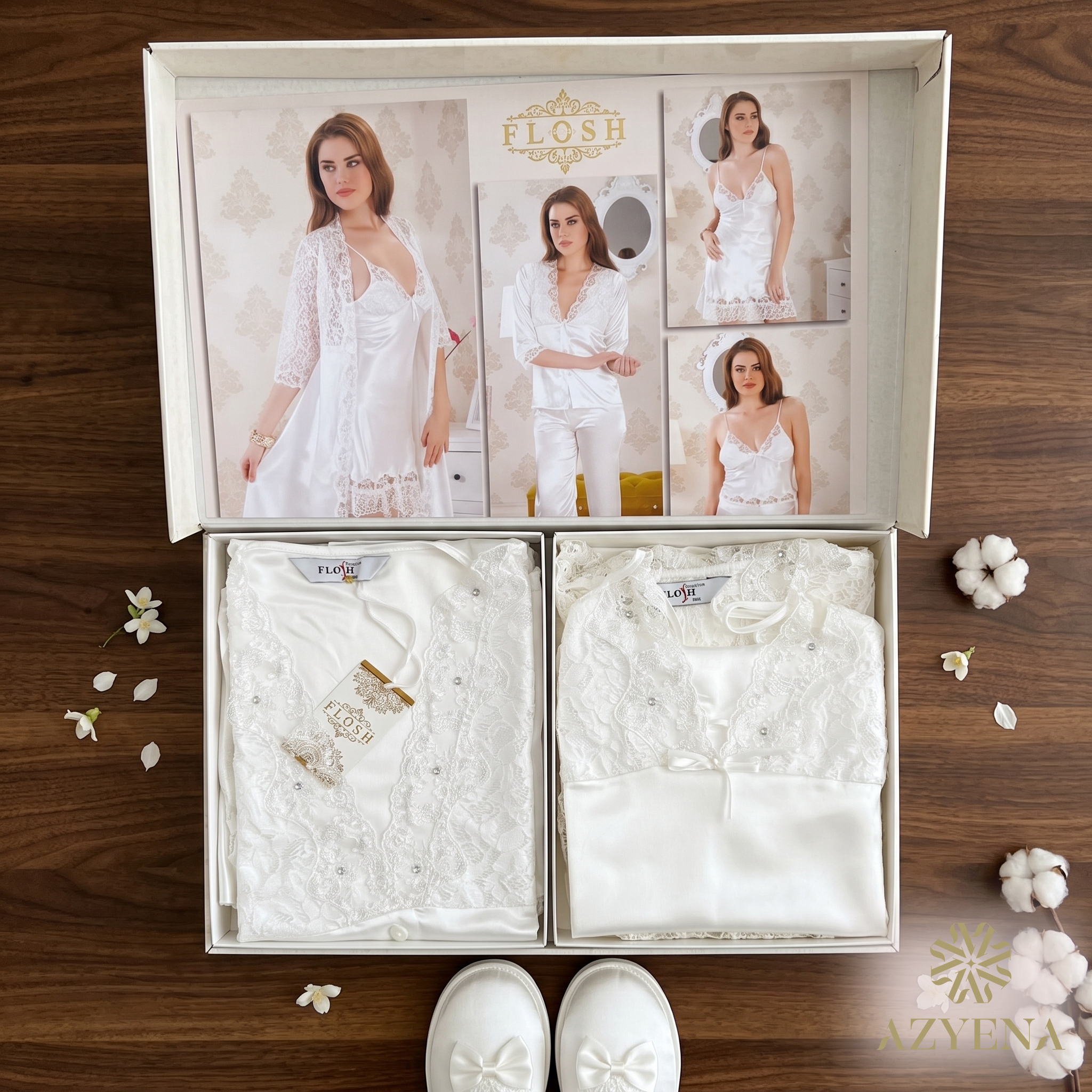 Coffret Lingerie 6 Pièces en Satin de Soie et Dentelle – Édition Luxe