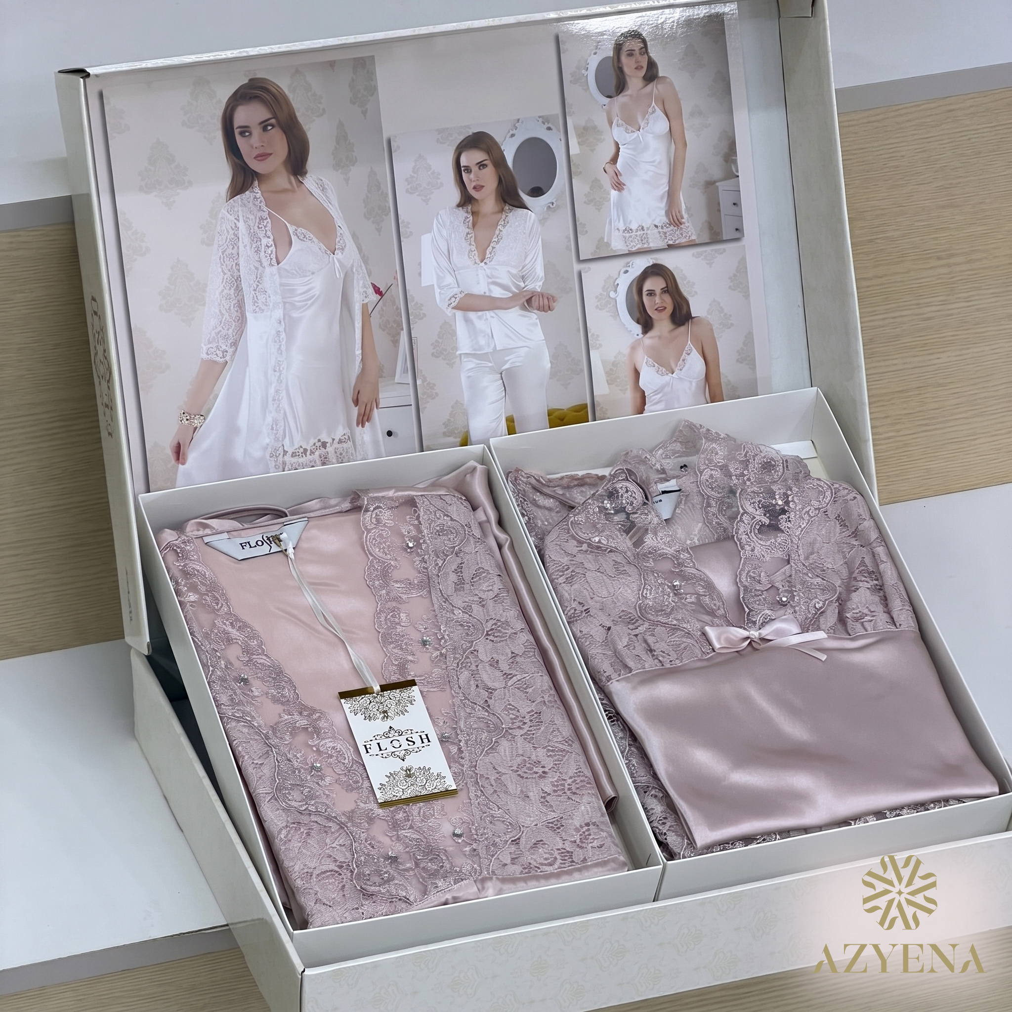 Coffret Lingerie 6 Pièces en Satin de Soie et Dentelle – Édition Luxe