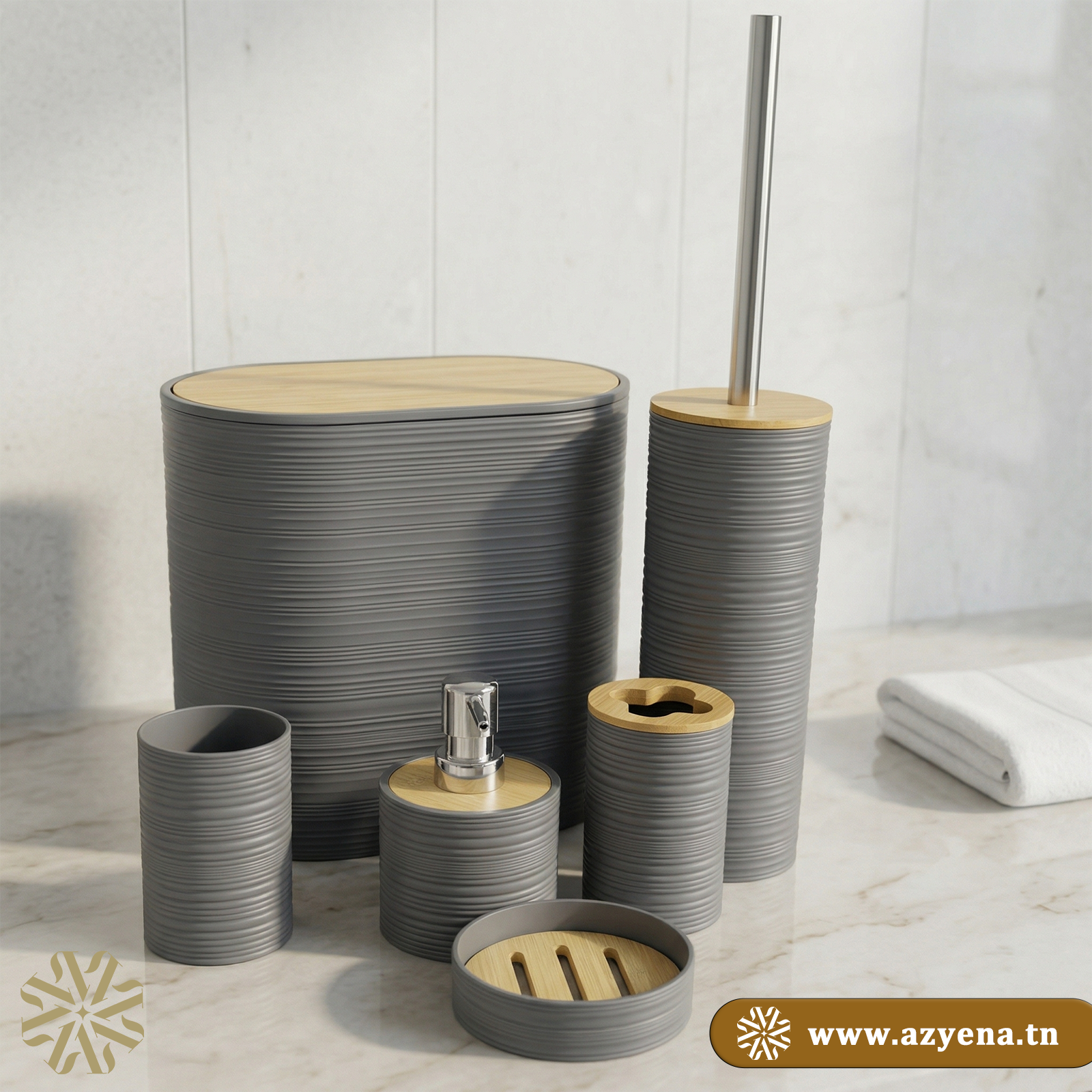 Set d'Accessoires de Salle de Bain 6 en 1 incassable - Gris Foncée