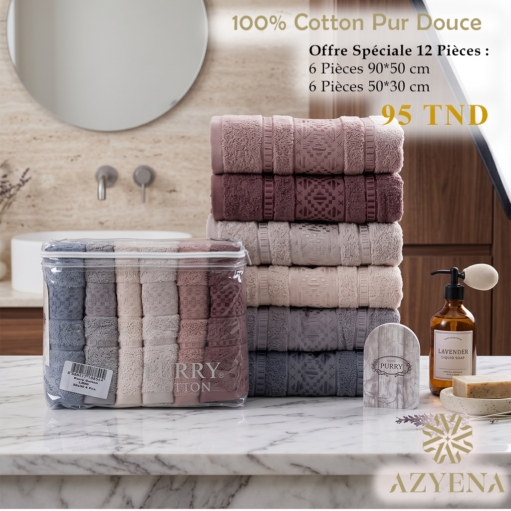 Offre Spéciale 12 Serviettes de Bain Coton 90*50 cm / 50*30 cm