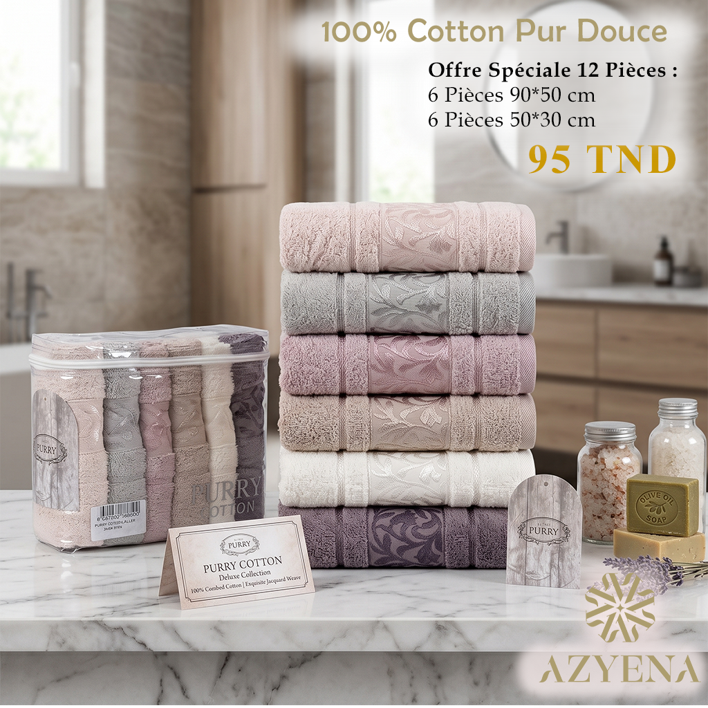 Offre Spéciale 12 Serviettes de Bain Coton 90*50 cm / 50*30 cm
