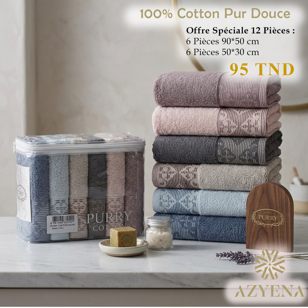 Offre Spéciale 12 Serviettes de Bain Coton 90*50 cm / 50*30 cm