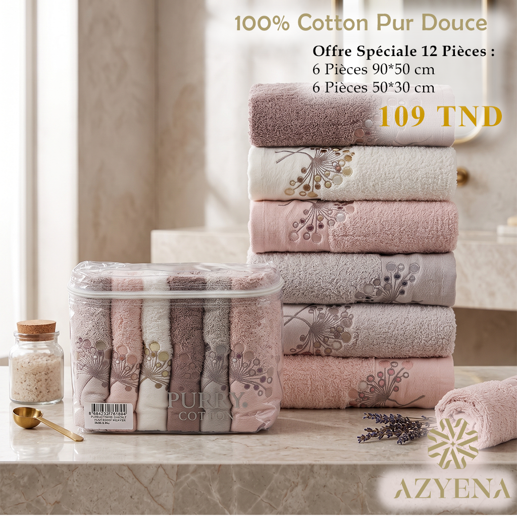 Offre Spéciale 12 Serviettes de Bain Coton 90*50 cm / 50*30 cm