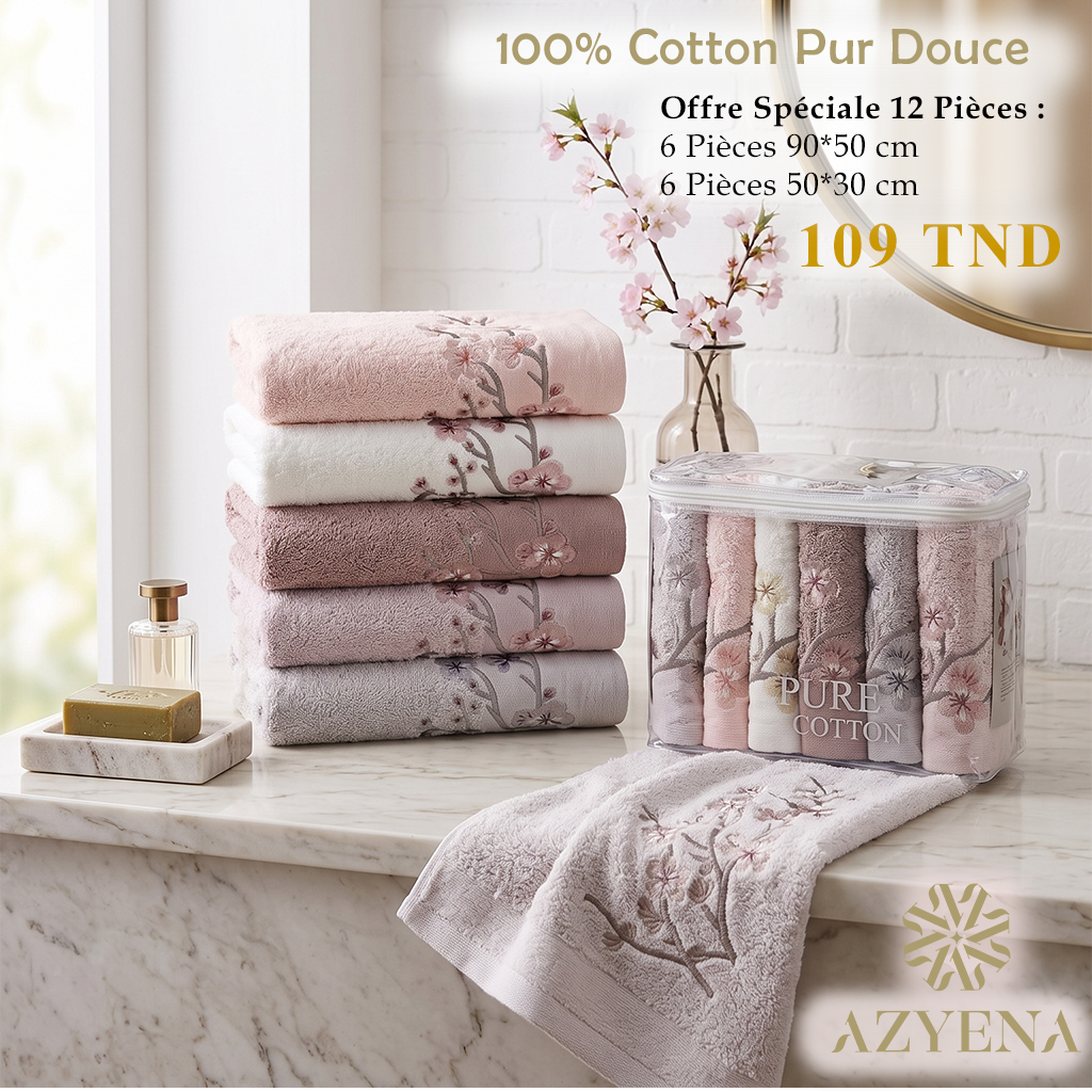Offre Spéciale 12 Serviettes de Bain Coton 90*50 cm / 50*30 cm