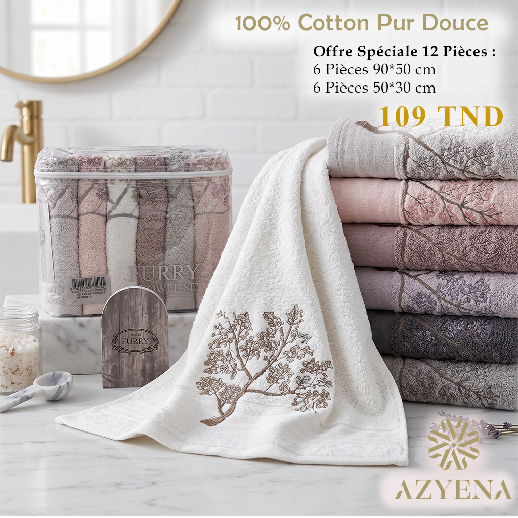 Offre Spéciale 12 Serviettes de Bain Coton 90*50 cm / 50*30 cm
