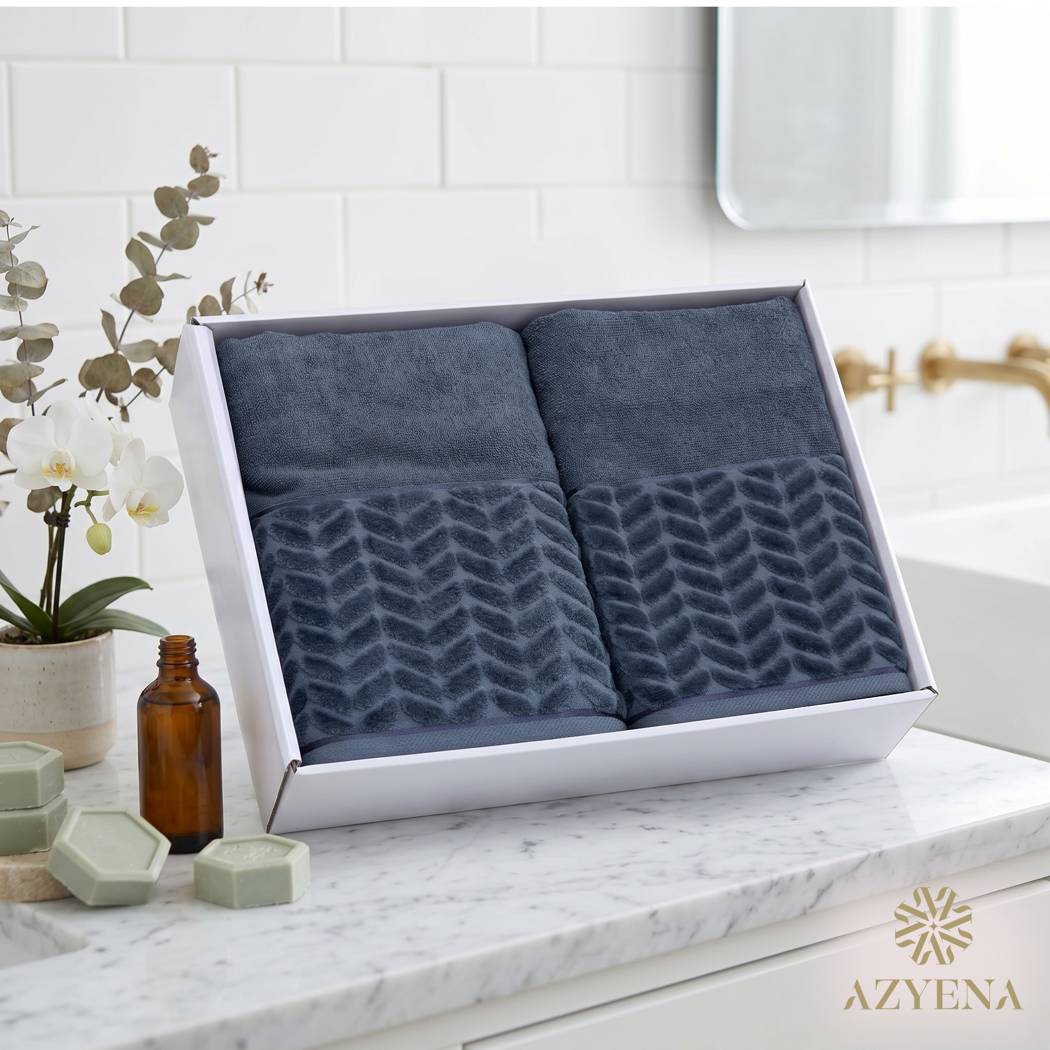 Coffret 2 Draps de Bain en coton épais 90*50 cm et 150*90 cm