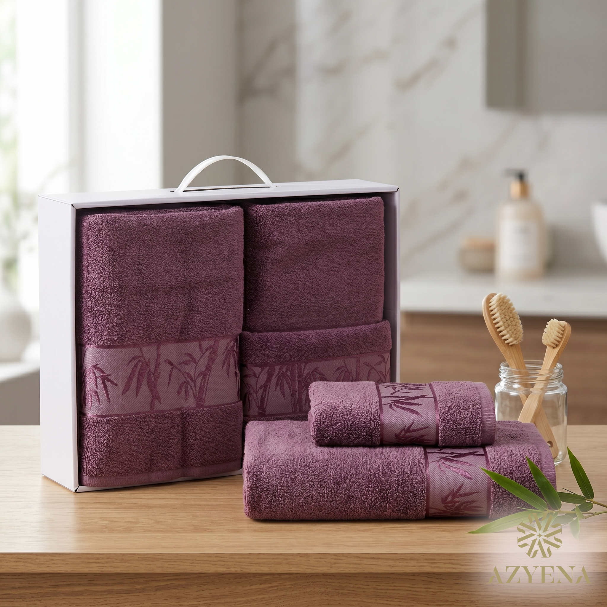 Ensemble Draps de Bain 3 Pièces Coton Premium Nurpak Coffret Luxe