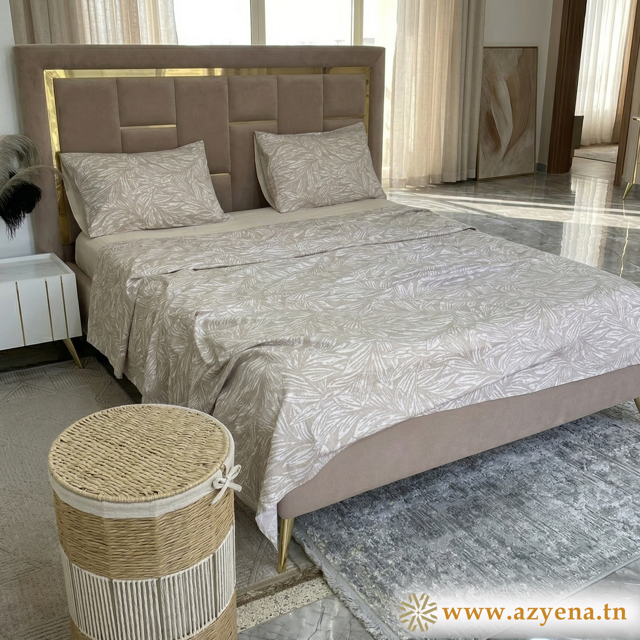 Parure de Lit 4 pièces  100% Coton Satiné Qualité Supérieure