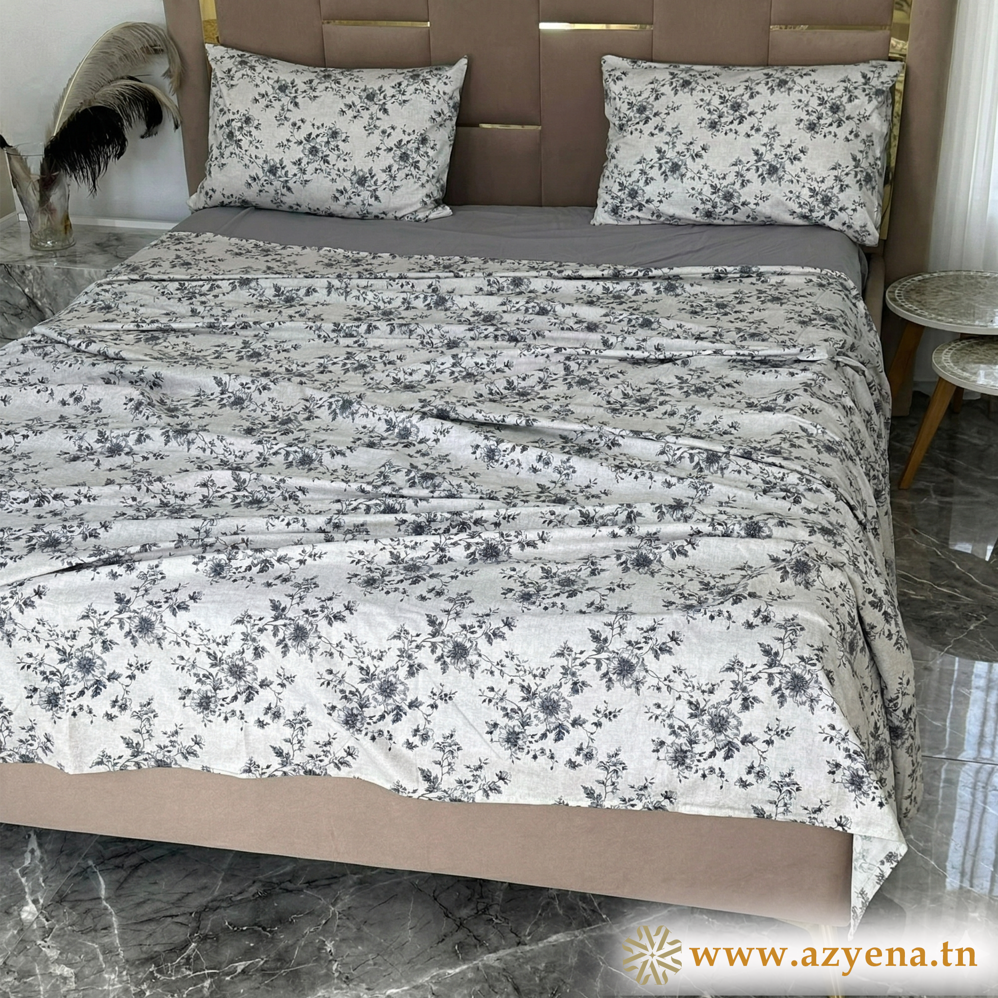 Parure de Lit 4 pièces  100% Coton Satiné Qualité Supérieure