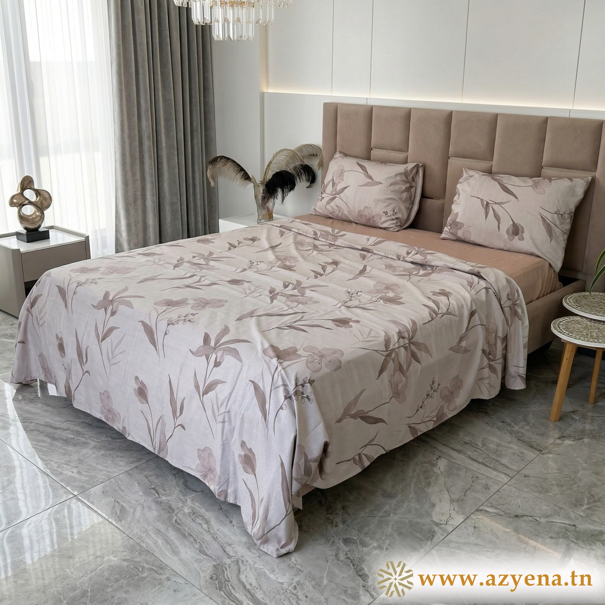 Parure de Lit 4 pièces  100% Coton Satiné Qualité Supérieure