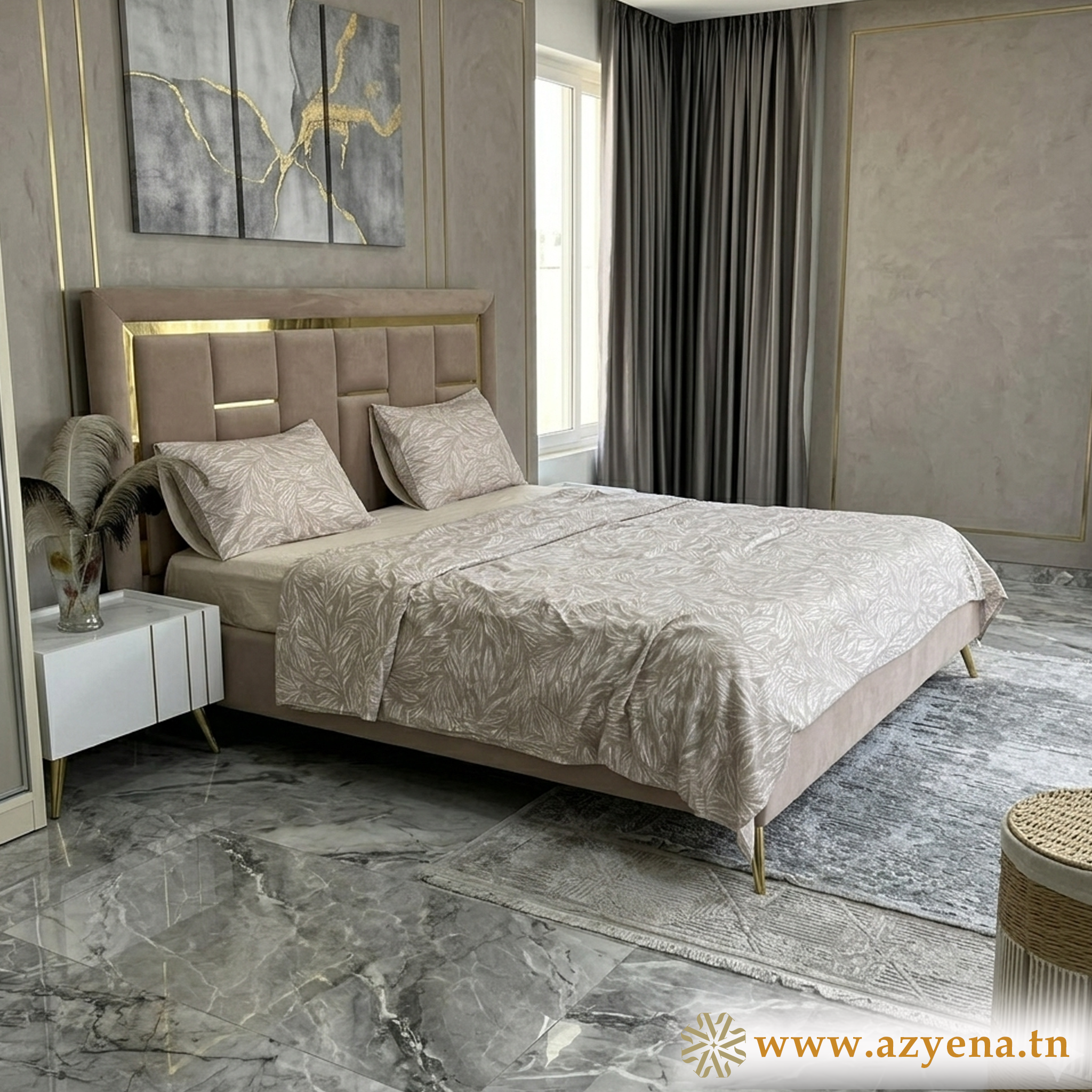 Parure de Lit 4 pièces  100% Coton Satiné Qualité Supérieure