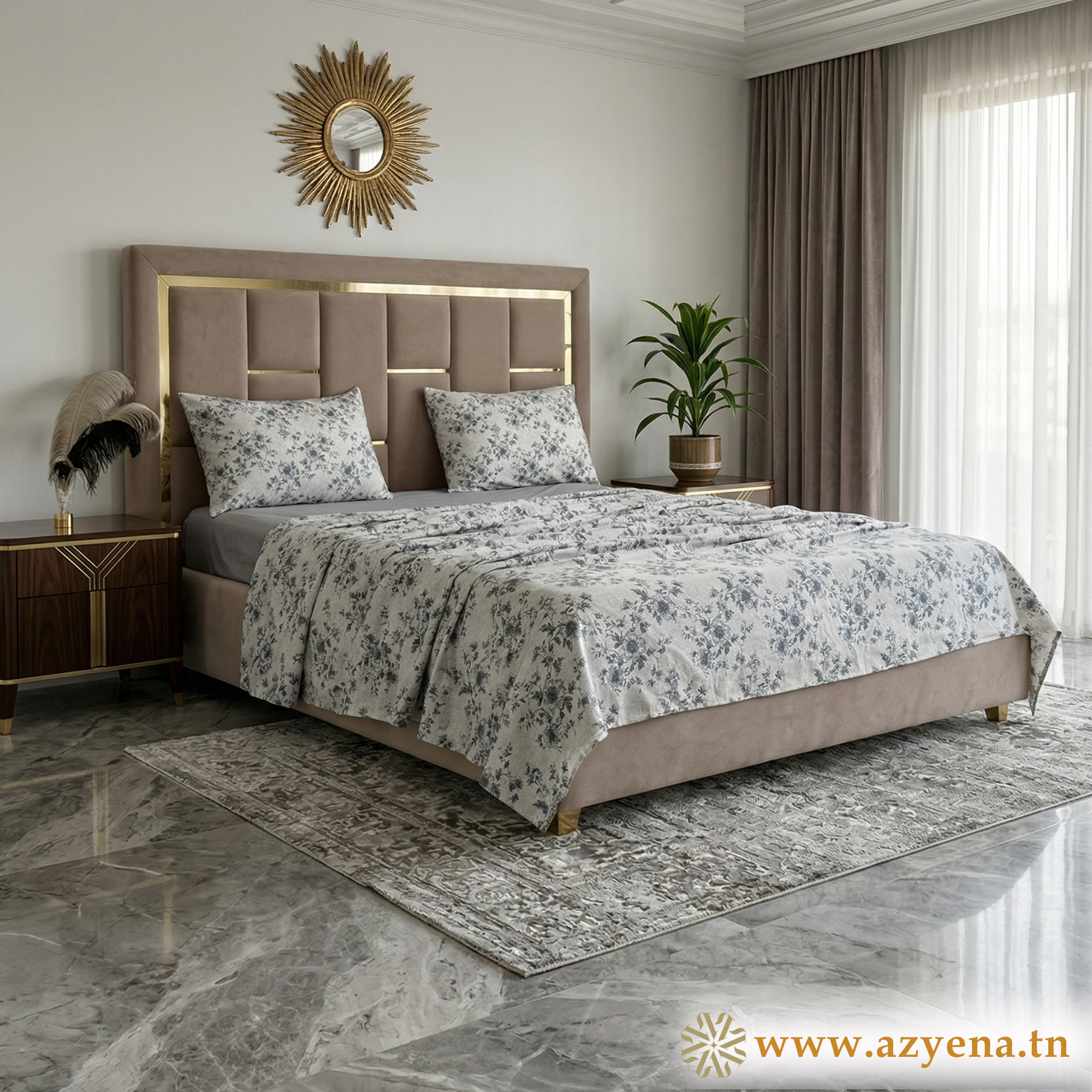 Parure de Lit 4 pièces  100% Coton Satiné Qualité Supérieure