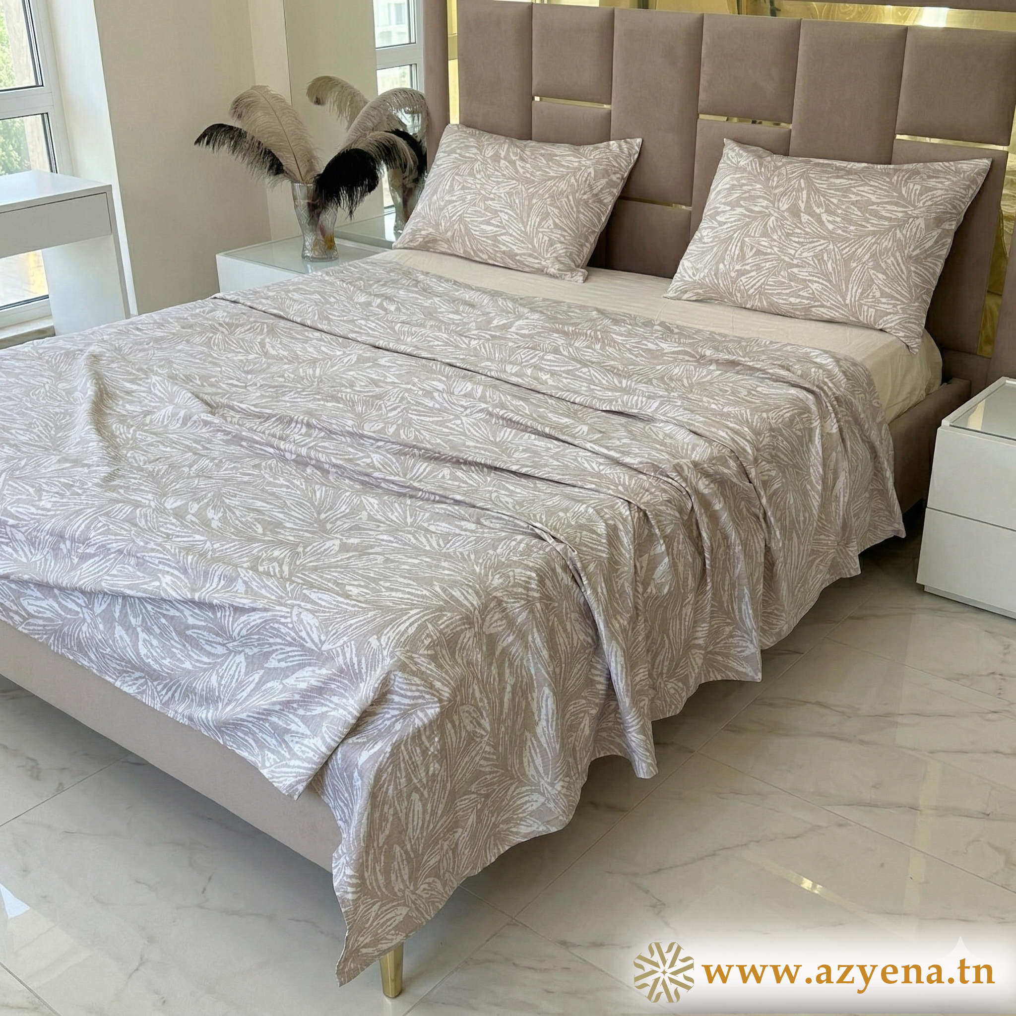 Parure de Lit 4 pièces  100% Coton Satiné Qualité Supérieure
