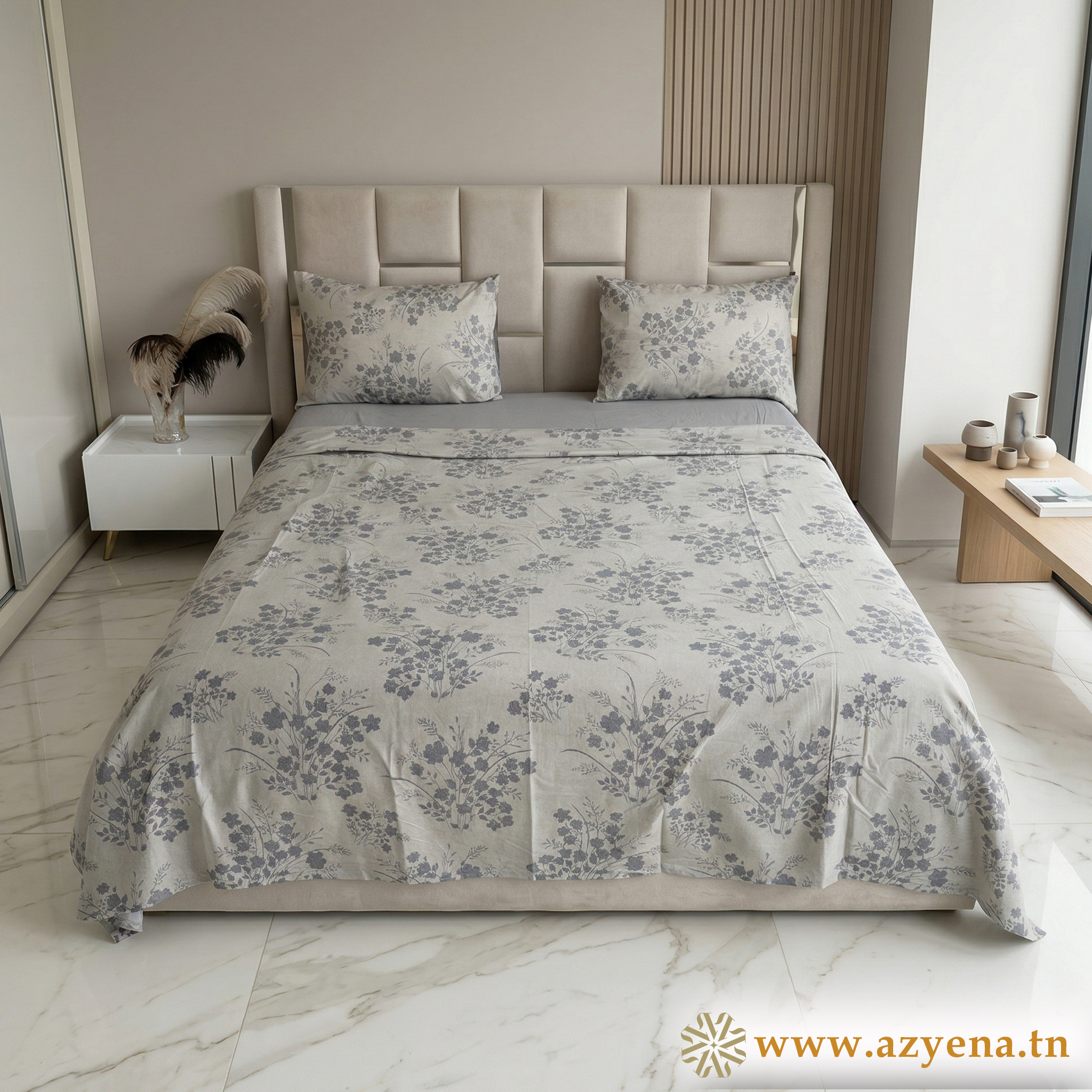 Parure de Lit 4 pièces  100% Coton Satiné Qualité Superieure