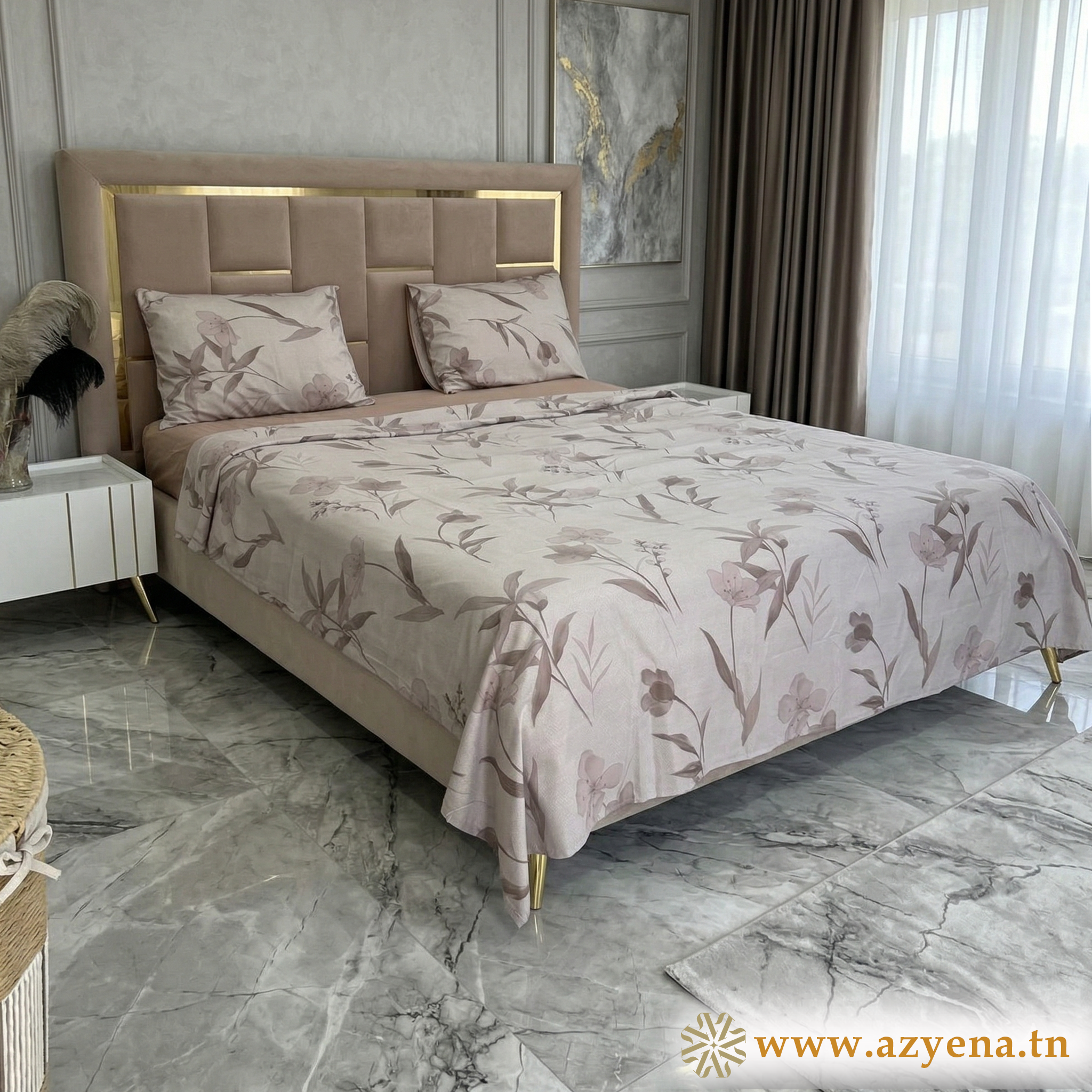 Parure de Lit 4 pièces  100% Coton Satiné Qualité Supérieure