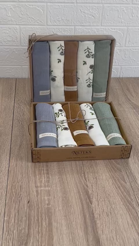 Charger la vidéo : Lot de 5 Serviettes de Cuisine Niltex Mousseline coton  40×60 cm