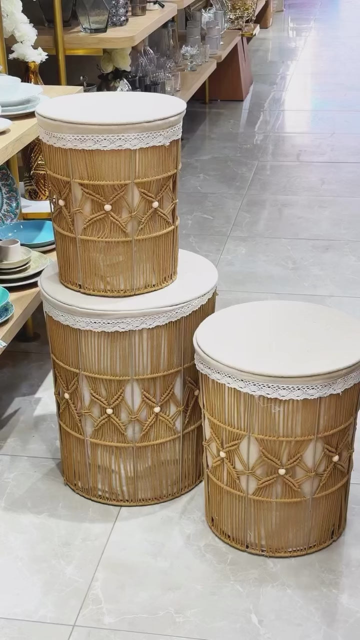 Charger la vidéo : Trio de Paniers à Linge Artisanaux - Style Bohème Chic