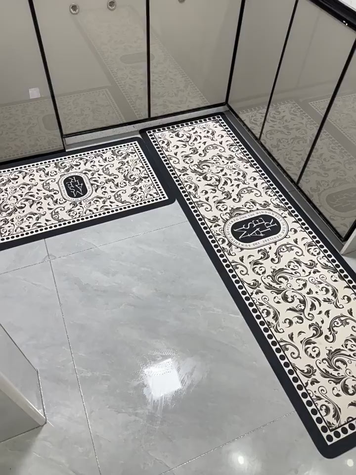 Charger la vidéo : Ensemble 2 Tapis de Cuisine Moderne Absorbante antidérapantes